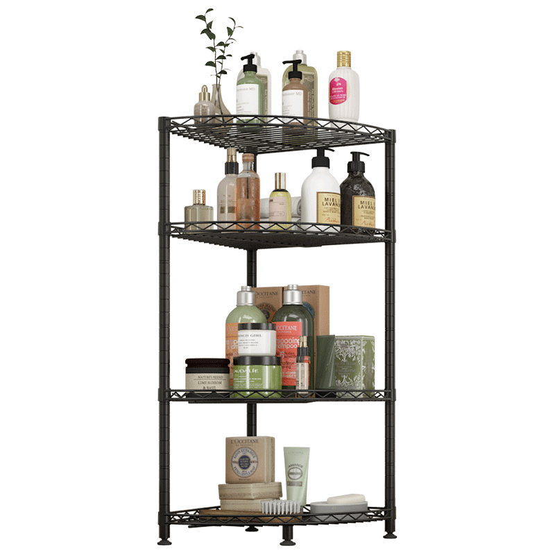 Chuanjing Bathroom Storage Rack, Floor-Standing Four-Tier Corner Shelf, Toilet Triangular Organizer, Wall Corner Rack, 1485 Black