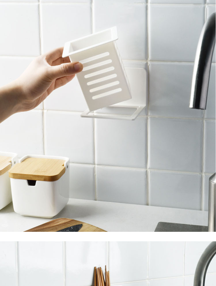 Quanshi Wall-Mounted Chopstick Holder without Drilling, 2-Pack Chopstick Rack with Spoon, Sink Draining Chopstick Organizer Storage Box 5