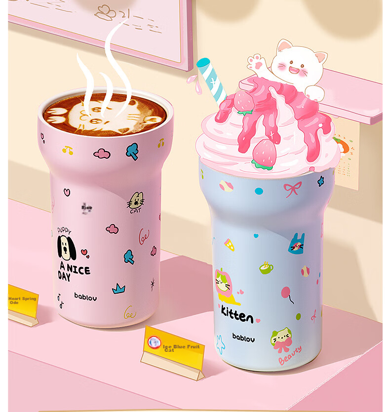 BABLOV Ceramic Insulated Mug for Women with Double Drinking Ports, Portable Straw Water Bottle, Stylish Birthday Gift for Girls 9