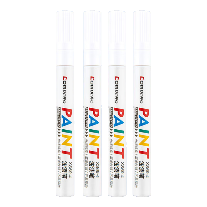 COMIX White Touch-Up Paint Marker Pen, Hand-Drawing Graffiti Pen, 2.0mm Waterproof Non-Fading Signature Pen Check-In Pen, 4 Pcs/box XS69-4