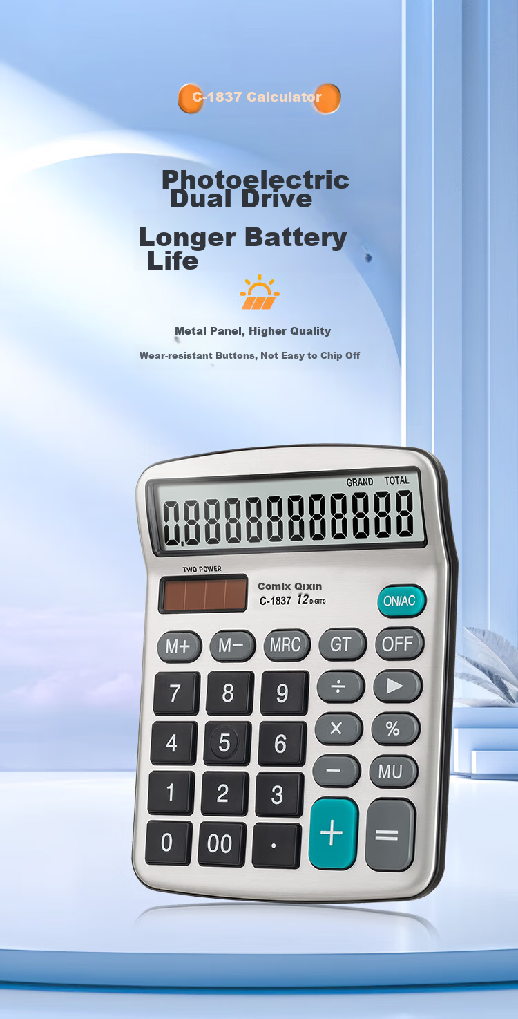 COMIX Desktop Office Calculator, 12-Digit Large Screen Voice Calculator, Office Stationery Supplies, Black, C-9680 1
