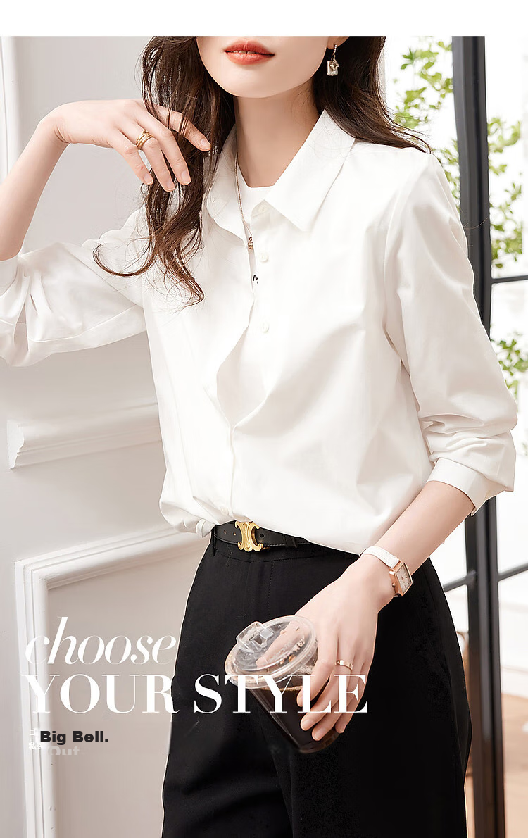 Dme [Career Art Collector] Spring And Autumn Breathable Simple Lapel Shirt, Long-Sleeve Fitted Blouse, Women's Top 2