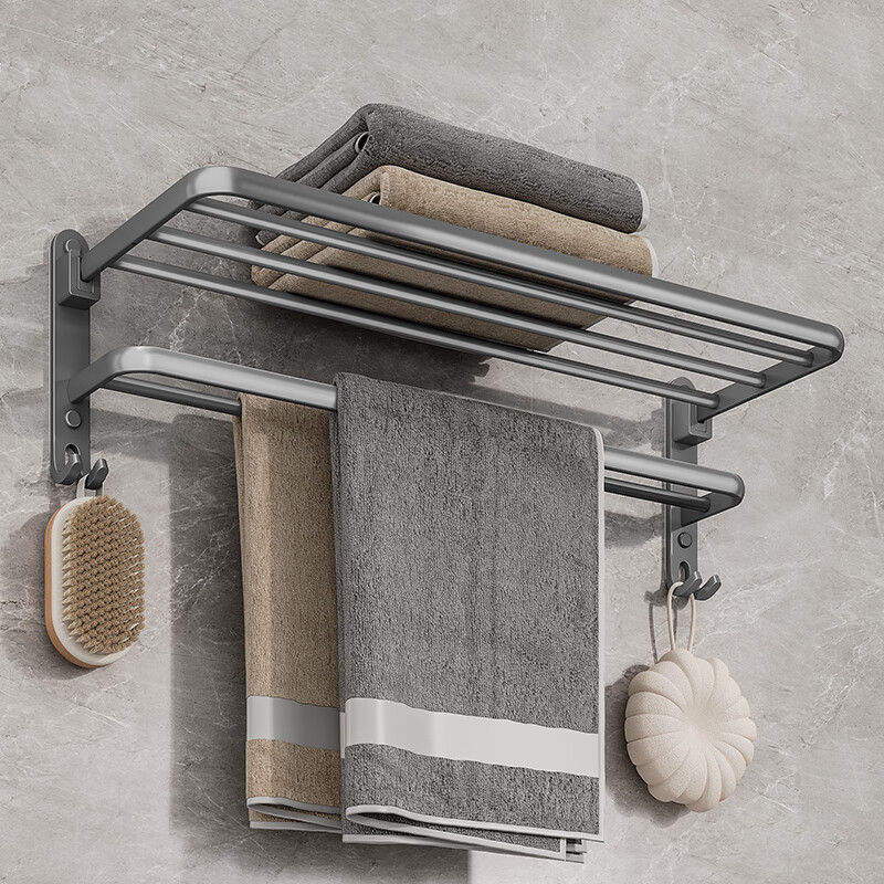 Huxiansen Bathroom Storage Rack, Toilet Towel Holder, No Drilling Required, Space Aluminum Gun Gray, Moisture-Proof And Durable, Bathroom Organizer 3