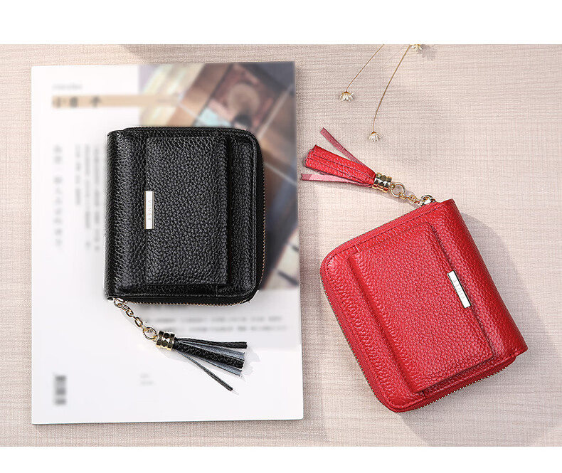 Viney Top-Grain Leather Short Women's Wallet, Student Foldable Coin Purse, Large Capacity Leather Clutch, Light Luxury ID Holder 4