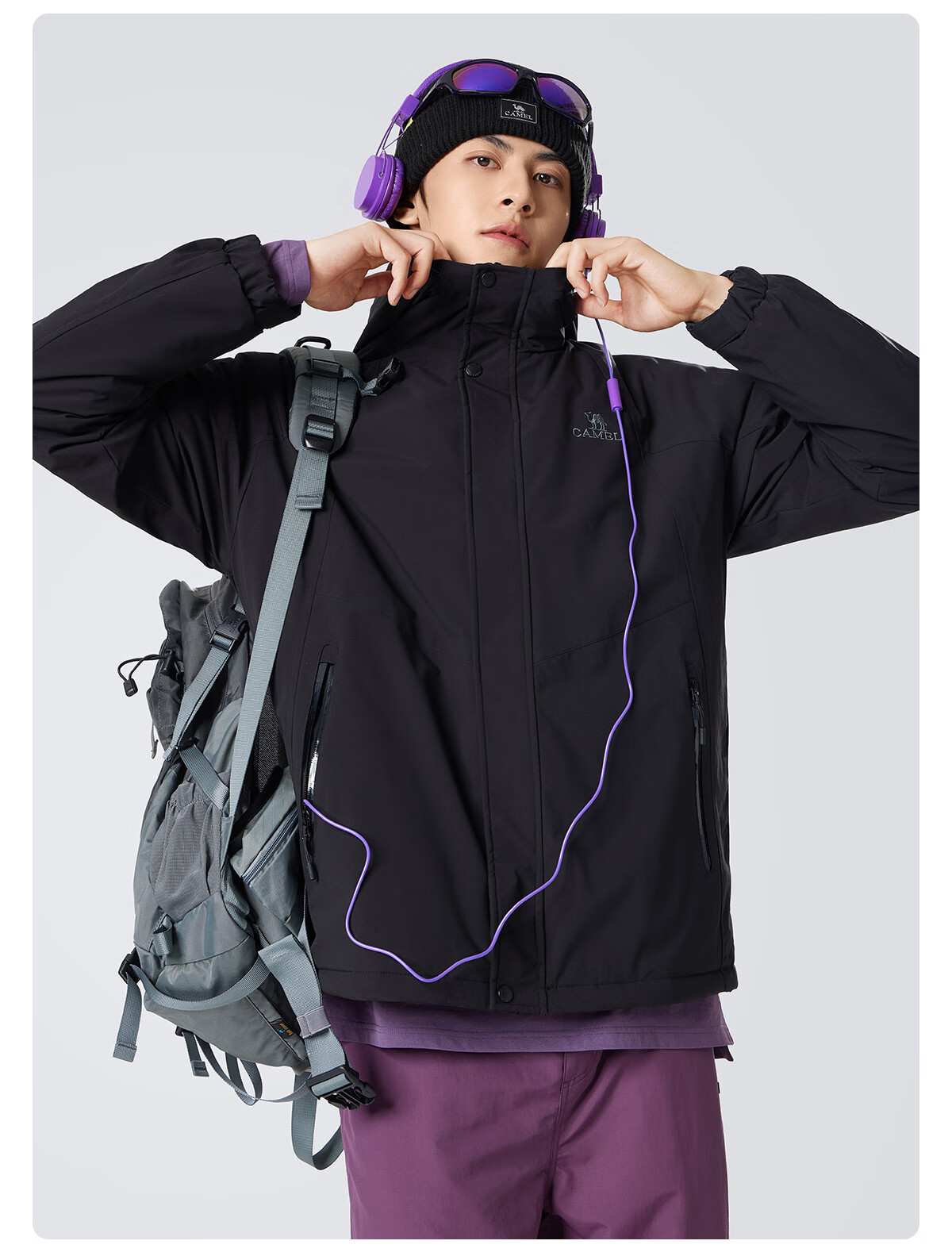 CAMEL Men's Cotton Jacket, Winter Urban Light Outdoor Fleece-Lined Waterproof Coat, Couple's Outerwear M13CA6V128C 22