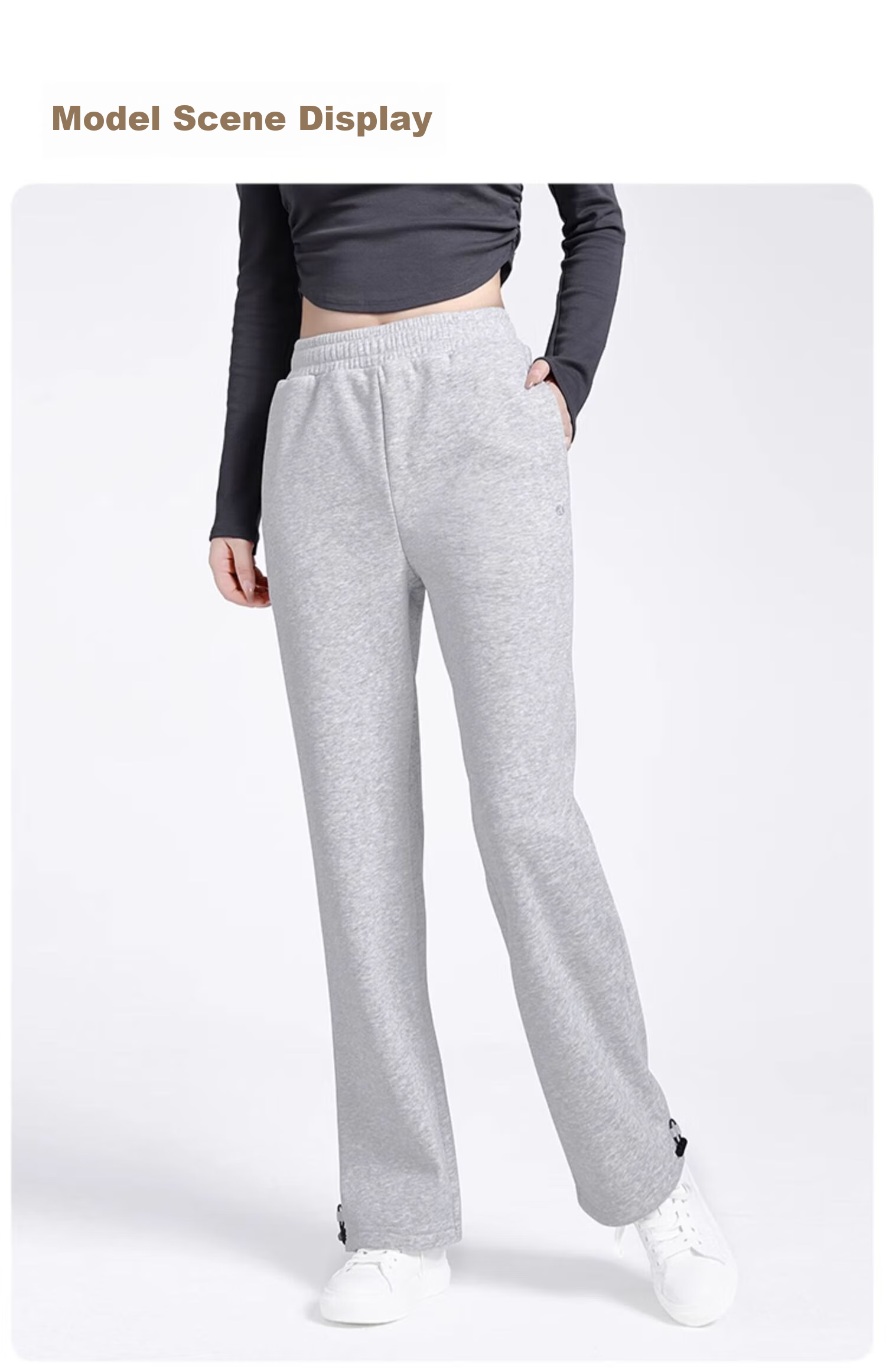 CAMEL Fleece-Lined Thickened Women's Loose Straight-Leg Pants for Running And Yoga Sweatpants Y23CY05013 Light Floral Gray S 11