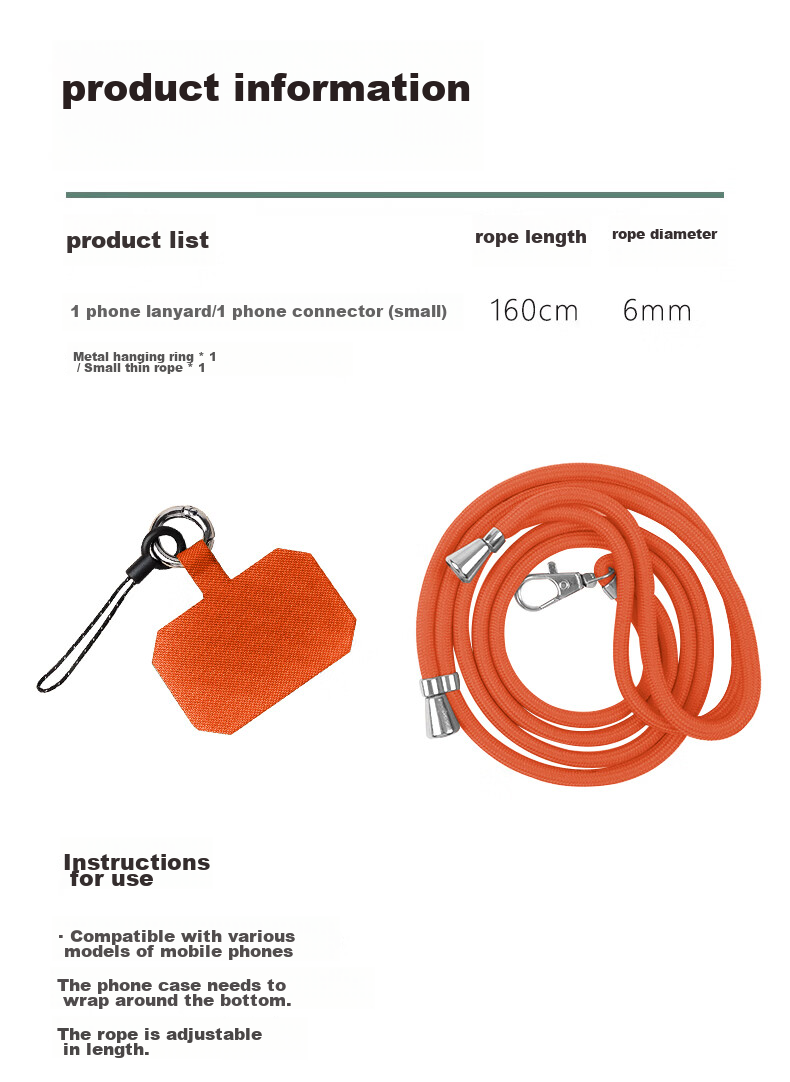 Dipuer Phone Strap Neck Strap Crossbody Adjustable Retractable Anti-Loss Universal Phone Case Durable Long Style Bright Orange [Ring Holder + Clip] 4