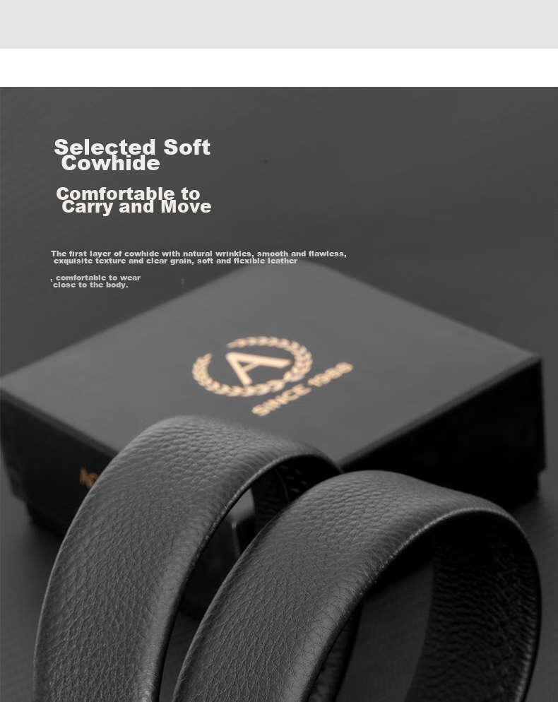 Aokang Men's Belt, Top-Grain Leather, Automatic Buckle, Business Trouser Belt, Birthday Gift for Husband 8
