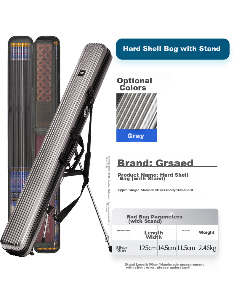 Grsaed Fishing Tackle Bag, Rod Case, Fishing Bag, Hard Shell Waterproof Wear-Resistant Rod Bag, Thickened Large Capacity Built-In Storage Compartment, Platform Fishing Rod Bag, 1.25 Meters * 14cm with Stand 12
