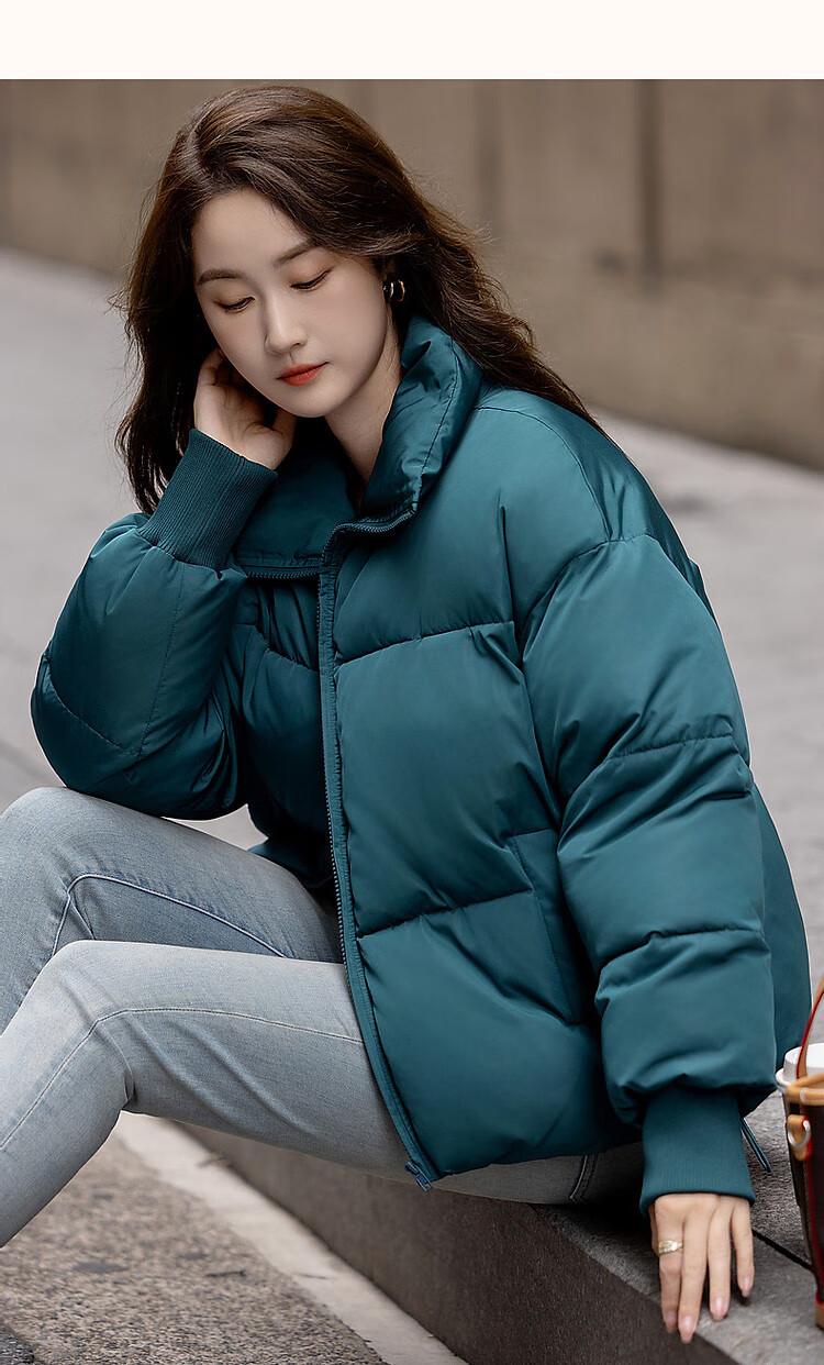 Fluffy Small Bread Winter Lightweight Warm Stand Collar Two-Way Wearing Cotton Jacket with Drawstring Short Women's Cotton Coat 25