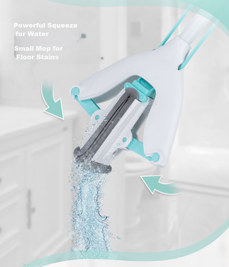MIAOJIE Sponge Mop with 27cm Handle, 124cm Total Length, 1 Head Foldable Lazy Household Mop, No-Hand Cleaning Sponge Absorbent 2