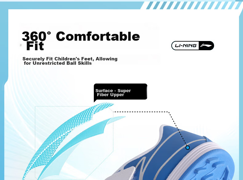 Li-Ning Children's Soccer Shoes for Ages 6-12, Molded Studs TF Professional Training Shoes for Elementary School Students, Big Kids Boys And Girls Velcro Sneakers Size 31 15