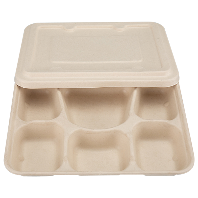 Jiamo Biodegradable Disposable Food Containers with Lids, Six Compartments, 1400ml*100 Sets, Takeout Insulated Boxes And Lunch Boxes