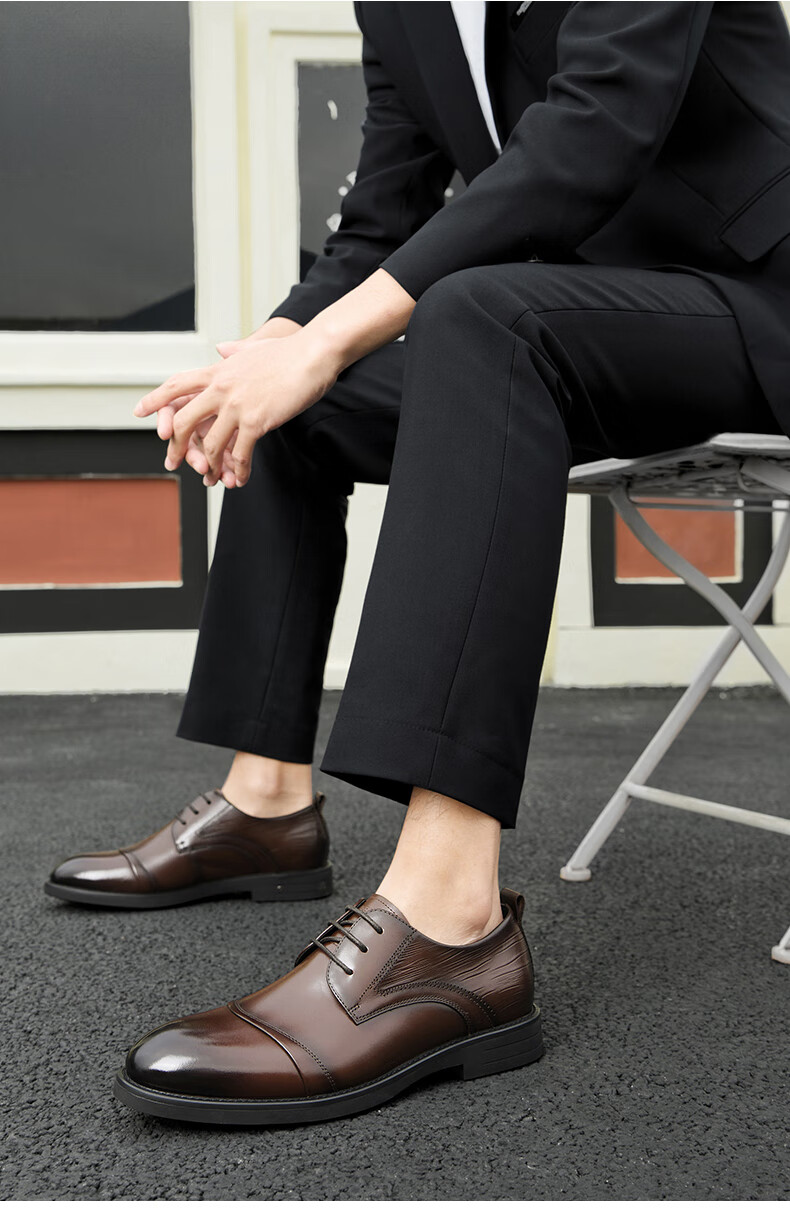 HLA Business Casual Men's Breathable Leather Derby Dress Shoes HAAPXM1EBA068 Black Size 38 7