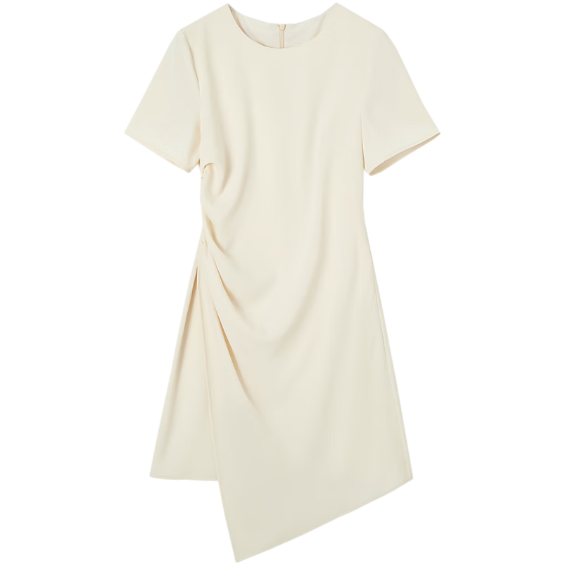 Dme [Simple Style Commuter] Summer Round Neck Waist-Cinching S-Type Puff Skirt Pleated Cross-Design Dress