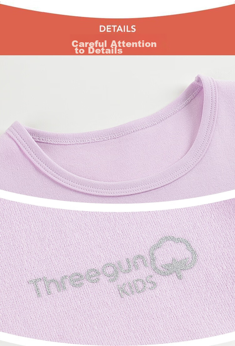 THREEGUN Children's Autumn Underwear Set, Class A Skin-Friendly Antibacterial Girls' Round Neck Long-Sleeve Pure Cotton Underwear Set, Light Pink, Size 120 26
