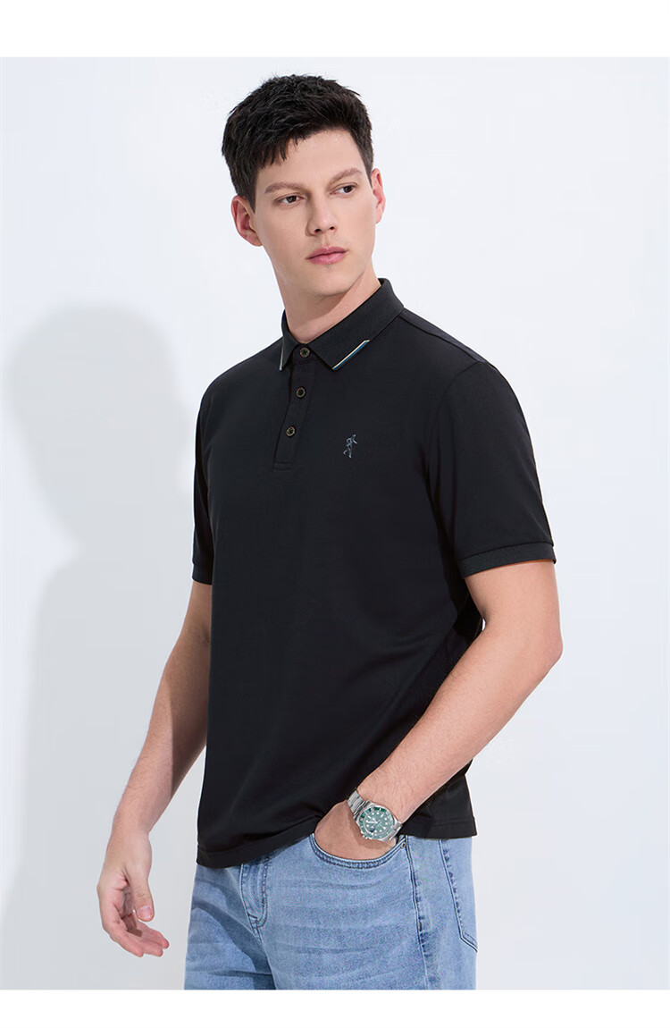 DANCING WOLVES [Soft And Stretchy] Fashionable Versatile Breathable Casual Men's Short-Sleeve POLO Shirt, 102 Navy Blue, Size 165 2