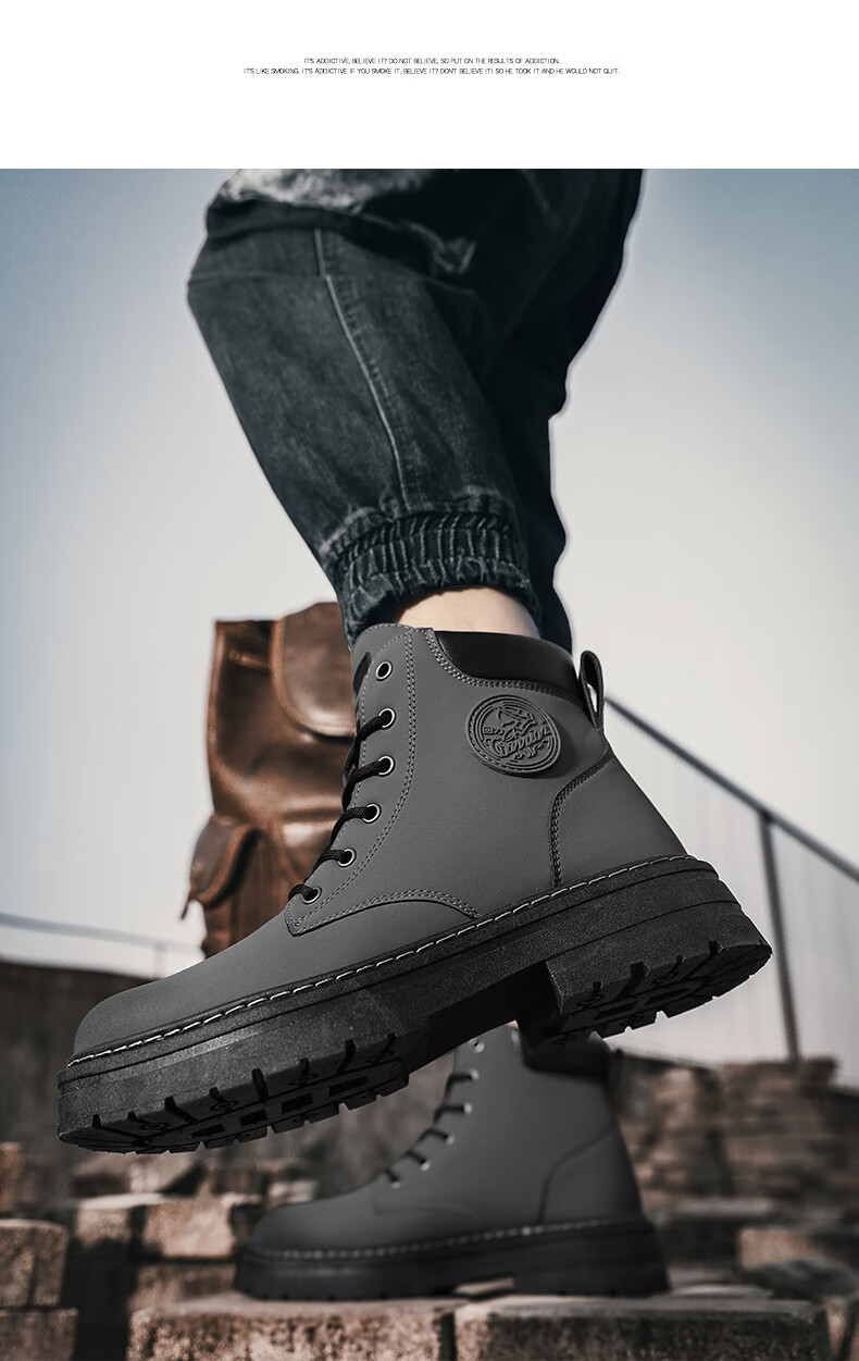 Huili Men's Shoes, 2025 Autumn And Winter New Style Men's Martin Boots, Workwear-Inspired Yellow Boots, High-Top Hiking Shoes, Black, Size 37 9