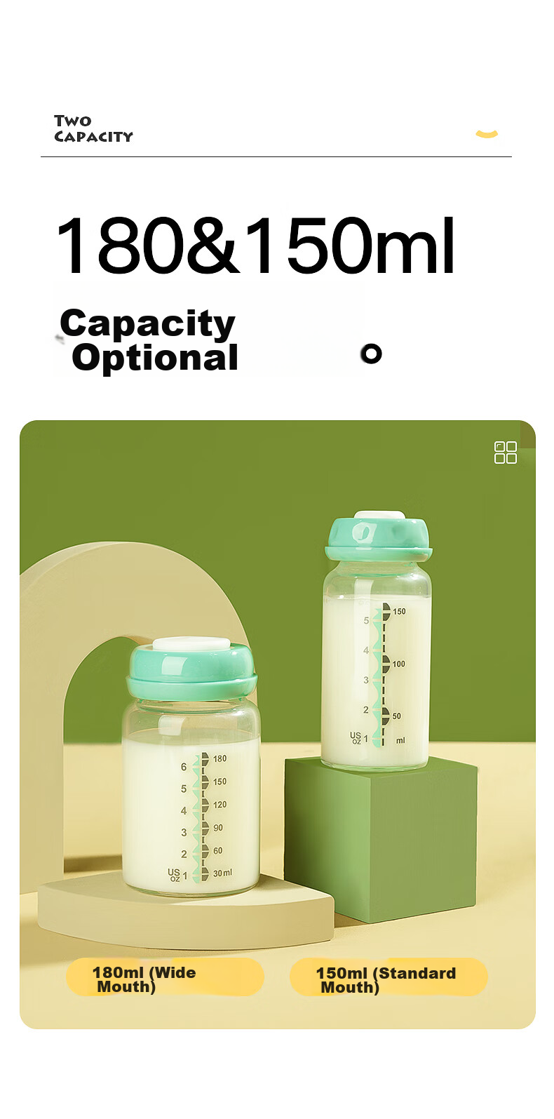 Xiaoyaxiang Glass Breast Milk Storage Bottle for Newborns, Wide Neck 180ml (Set of 2) 9