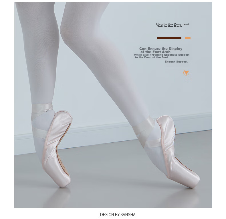 Sansha Princess Ballet Pointe Shoes, Satin Practice Shoes, Leather Sole Dance Shoes, Hard Shoes DP801SL, English Satin, Size 38 5