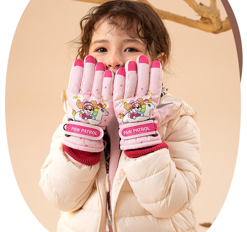 PAW PATROL Kids Five-Finger Ski Gloves Fleece Lined Windproof Warm Snow Play Gloves for Boys and Girls Pink 9