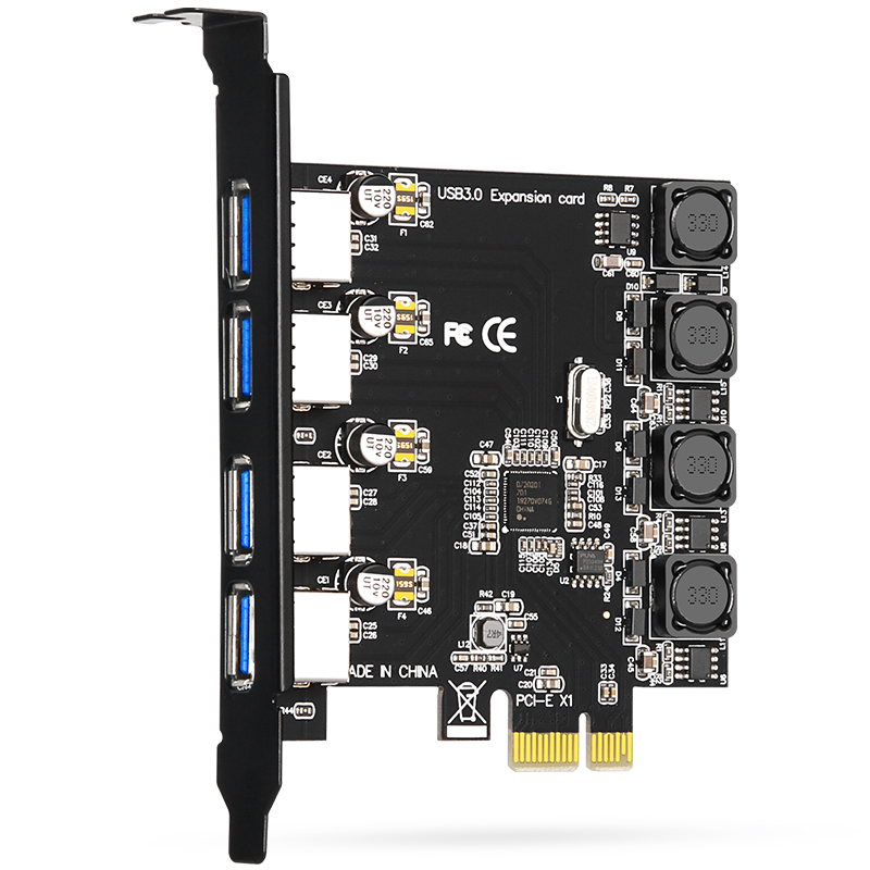 MOGE Desktop PCIE X1 to 4-Port USB3.0 Independent Power Supply Expansion Card, PCI-E Four-Port USB3.2 Gen1 Adapter Card, Renesas NEC Chip MC2016