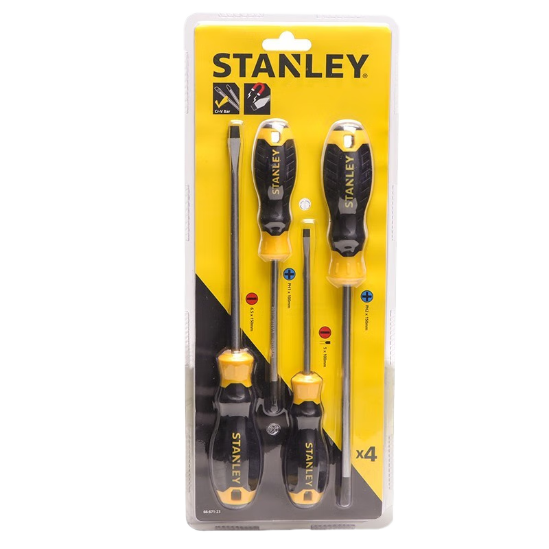 STANLEY 4-Piece B Series Rubber Handle Flathead and Phillips Screwdriver Set 66-671 Electrician Household Repair Tool Kit