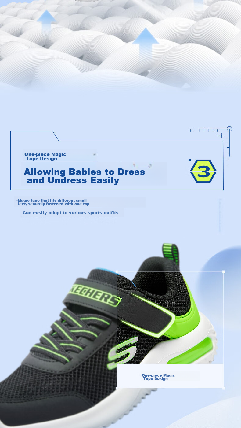 Skechers Children's Sports Shoes, Boys' Breathable Mesh Shoes, Fashionable Velcro Sneakers for Older Kids, Running Shoes 403748L 5
