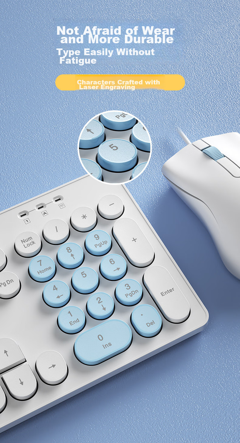Aigo WQ1606 White, Keyboard And Mouse Combo Set, Wired Keyboard And Mouse Set, Plug And Play USB, Business Office, Compatible with Laptops And Desktops 7