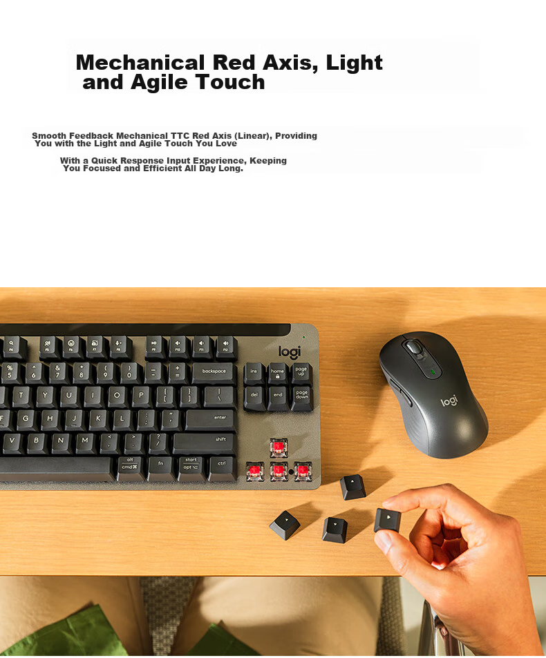Logitech K855 Wireless Mechanical Keyboard, Premium Series, Wireless Bluetooth Keyboard, Gaming And Office Keyboard, 84 Keys, Black, TTC Red Switches, with Logit Bolt Receiver 2
