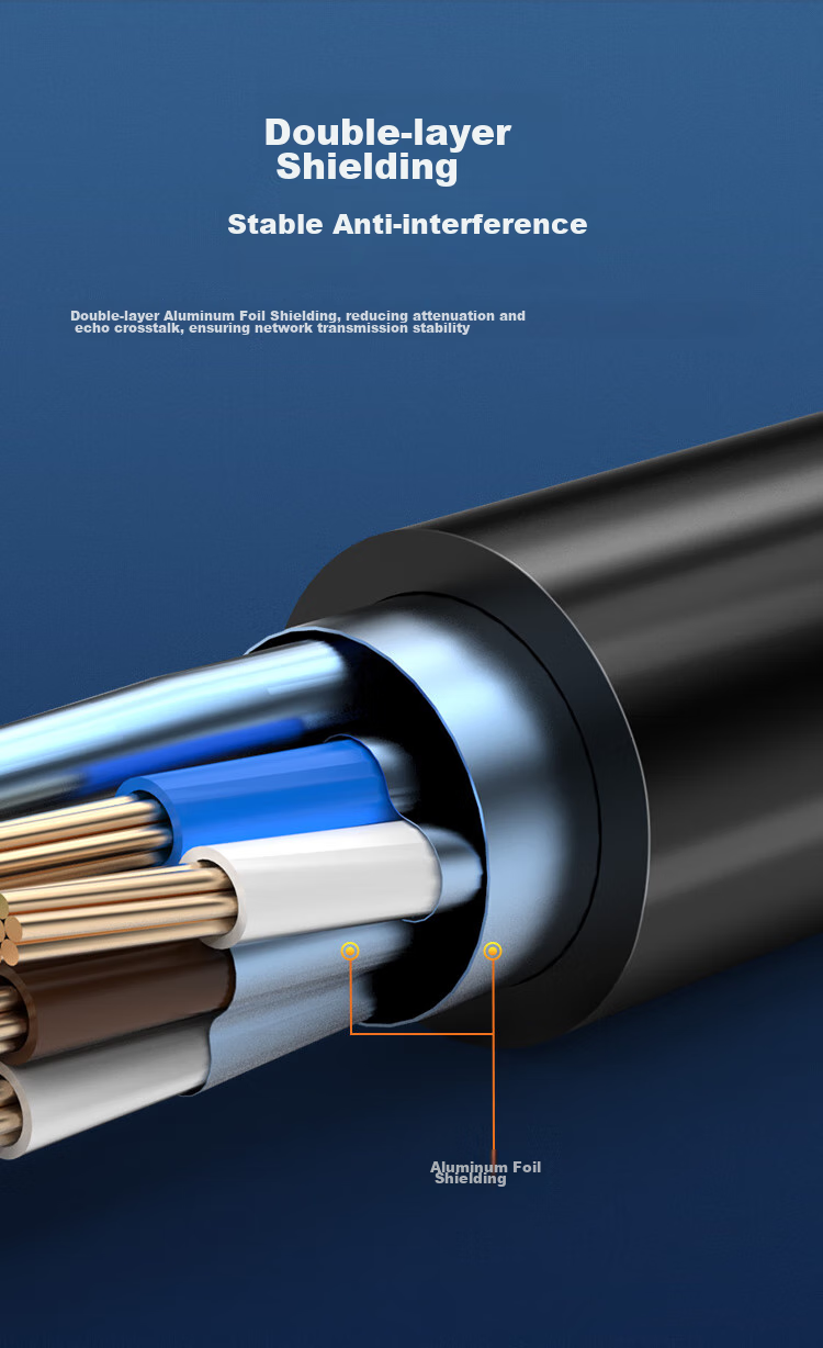 CHOOSEAL Cat7 Pure Copper Ethernet Cable, Cat7 Double-Shielded 8-Core Twisted Pair, Engineering-Grade 10 Gigabit Network Cable, Broadband Computer Gaming Network Patch Cord, 1 Meter, QJ7101BK 8