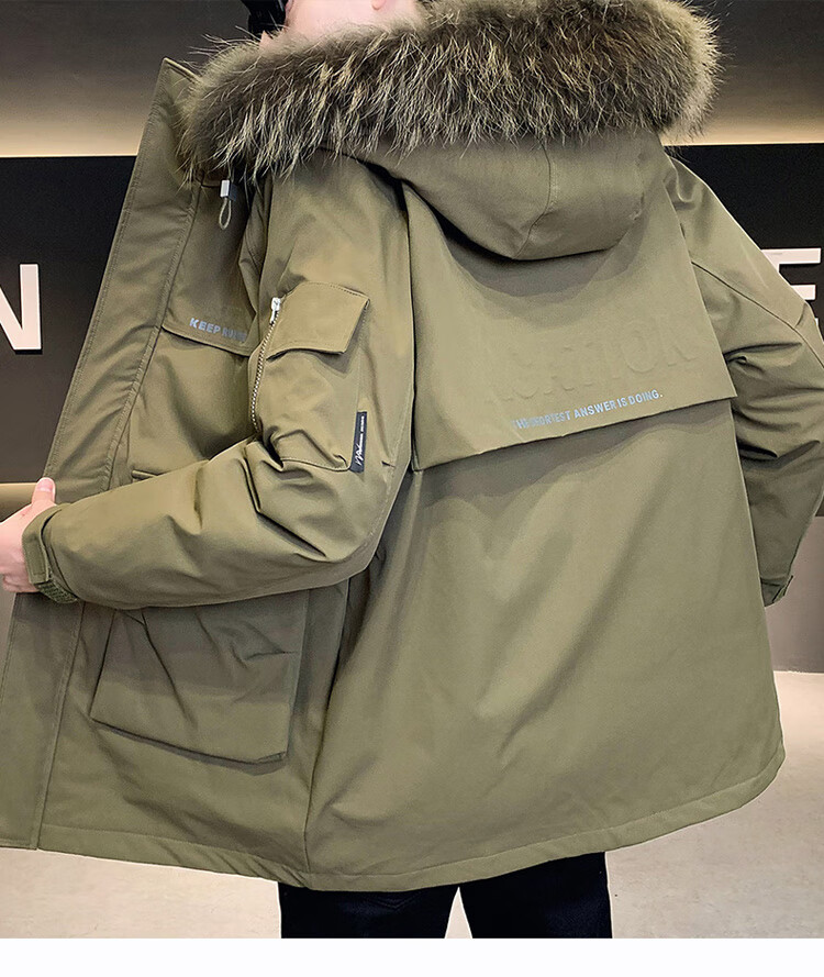 JEEP SPIRIT Men's down Jacket, Autumn And Winter Workwear Fur Collar Coat, Mid-Length Parka for Men, Army Green, Size L 8