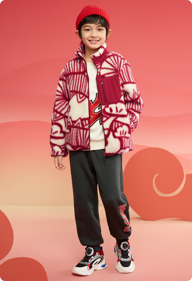 BALABALA Children's Clothing, Kids' Outerwear, Spring Wear for Boys And Girls, Baby Fleece Jacket, Parent-Child Casual Early Spring Red 7