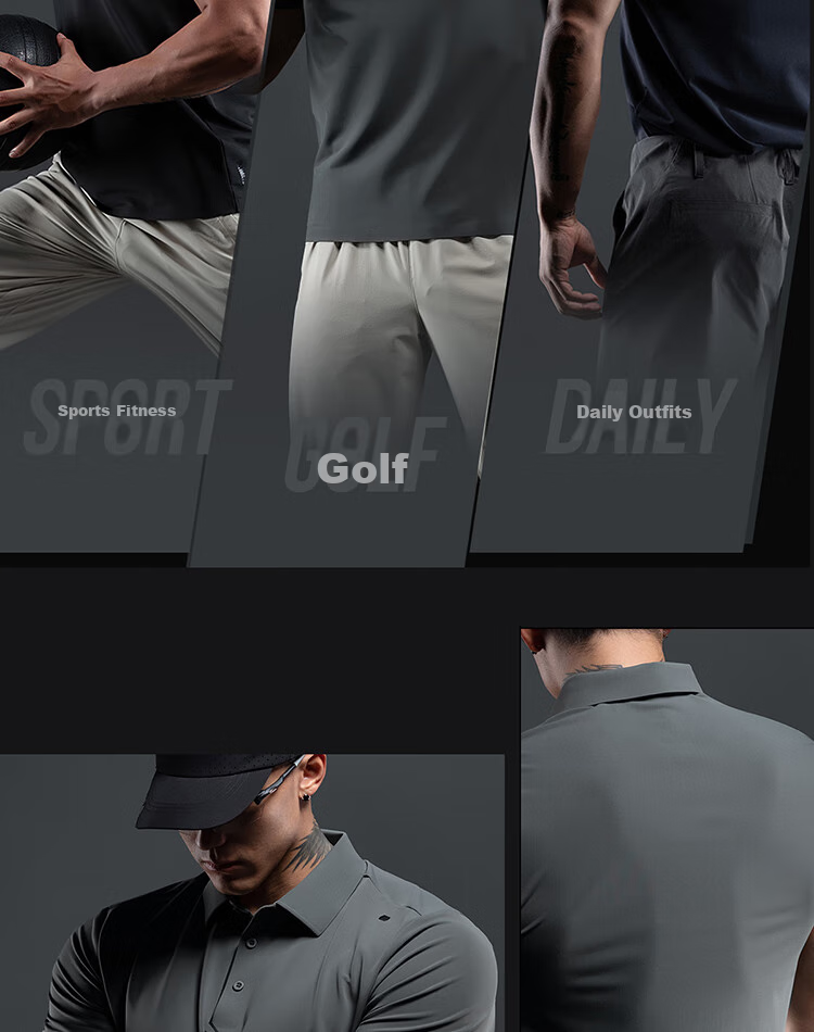 Monster Guardians Men's Summer Versatile Short-Sleeve Polo Shirt, Fitness Training Slim-Fit T-Shirt, Carbon Gray, 2XL 19