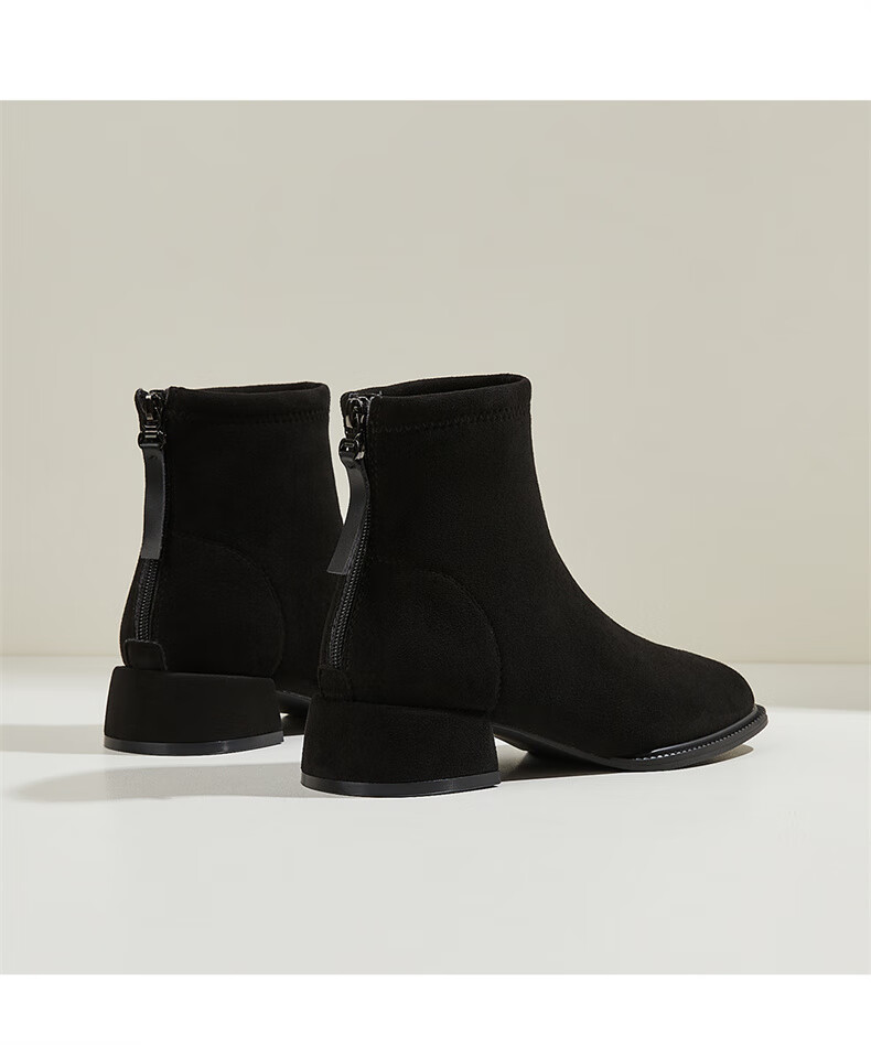 Daphne Women's Winter Fleece-Lined Suede Chunky Heel Ankle Boots Black Size 39 9