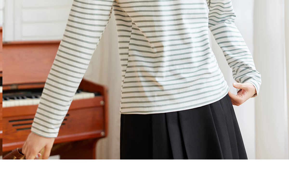 Halo Queen Long-Sleeve T-Shirt for Women, Spring And Autumn Round Neck, Heart Embroidery Striped Base Shirt, Casual Fashion Top, New Product H143T2005 70