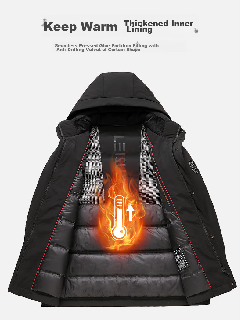 SNOWFLYING Men's Detachable Hood down Jacket, Thick Casual Business Mid-Length Coat, Men's Outerwear, Size 200 7