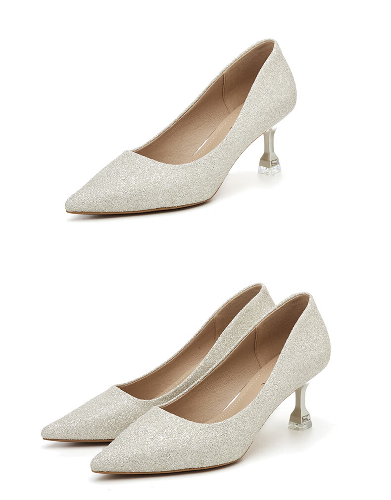 DAPHNE Women's High Heels, Pointed Toe, Stiletto, Elegant Sequin Wedding Shoes, Women's Pumps, 4623101088, Champagne Color, Size 34 17