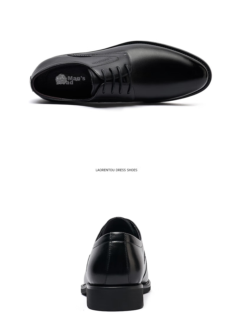 LAORENTOU Men's Leather Shoes, Business Formal Shoes, Top-Grain Leather, Breathable, Wear-Resistant, Non-Slip, Dad Shoes, 160208 Black, Size 38 19