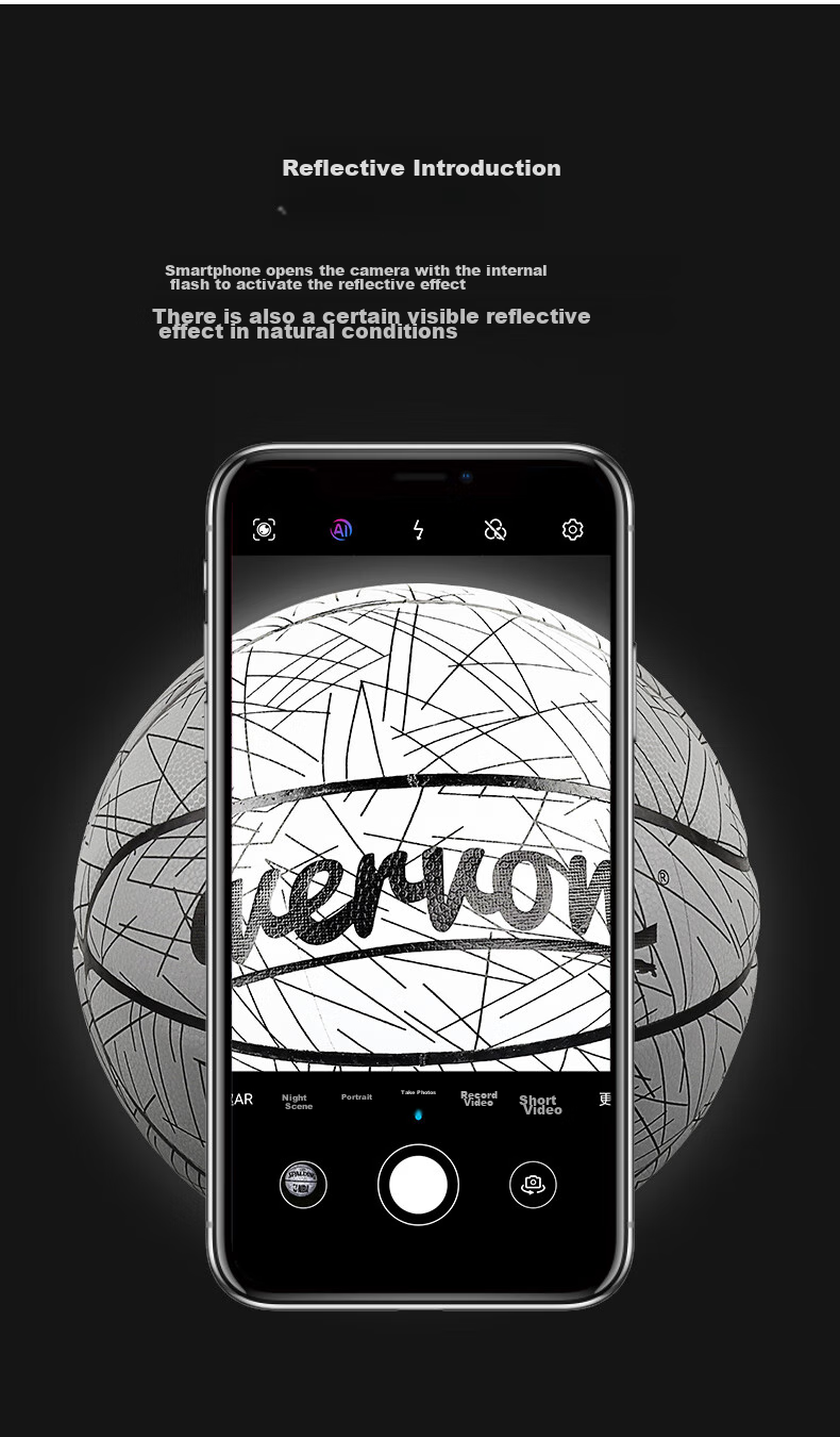 EVERVON Black Night Pioneer Reflective Basketball for Adults And Children, Size 7 PU, for Competition And Training, EBP7-666 4