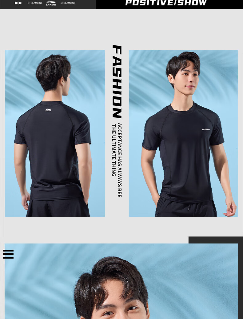 LI-NING Men's Surfing Diving Short Sleeve Swimwear Quick-Dry Training Top 870 Navy Blue L 13