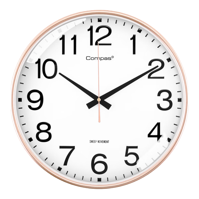 Compas Wall Clock, Living Room Quiet Simple Classroom Exam Room Quartz Clock, Wall-Mounted New Style Timepiece, 3588A Flash Gold, 35cm