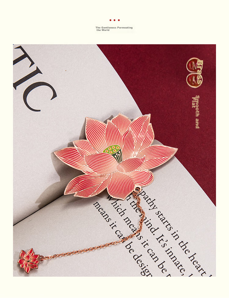 TIANSE Playful Lotus Pond Brass Bookmark Gift Box, Teacher's Gift, Classical Chinese Style Souvenir, Annual Meeting Gift for Women, Birthday Gift, 2 Pieces TS-5884 5