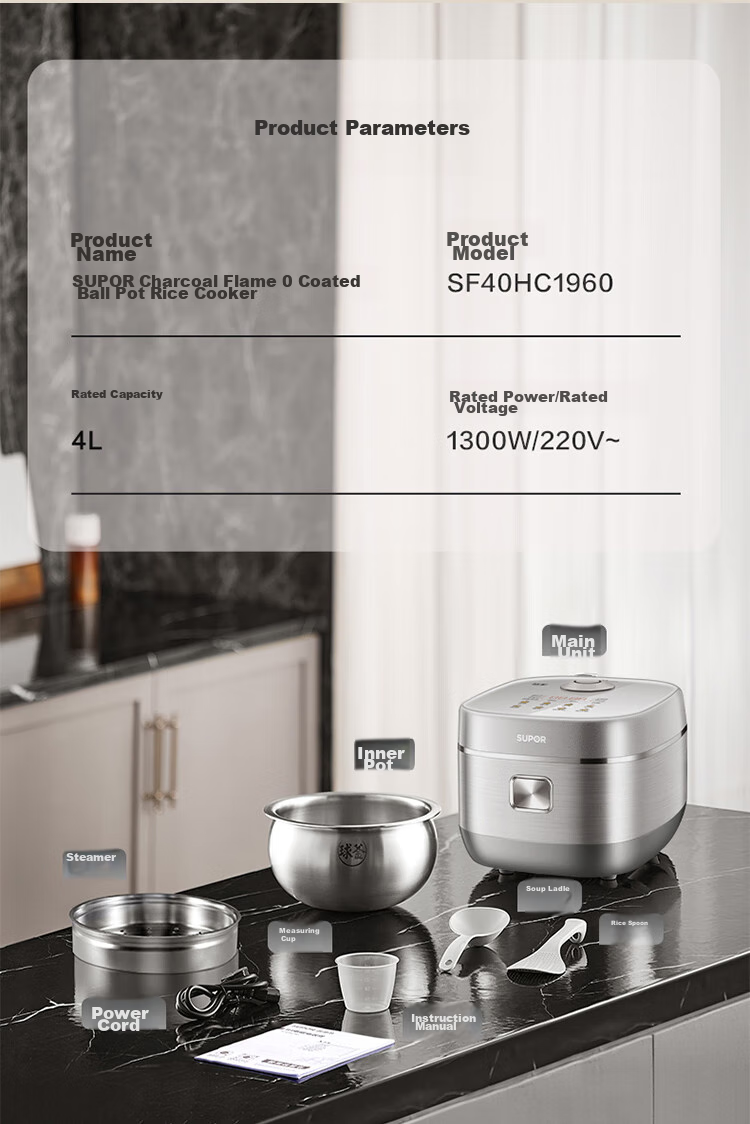 SUPOR 4-Liter Large Capacity, for 3-4 People, IH Heating with Titanium Non-Coated Inner Pot, Smart Multifunctional Rice Cooker for Home Use, Model F40Q56S 25