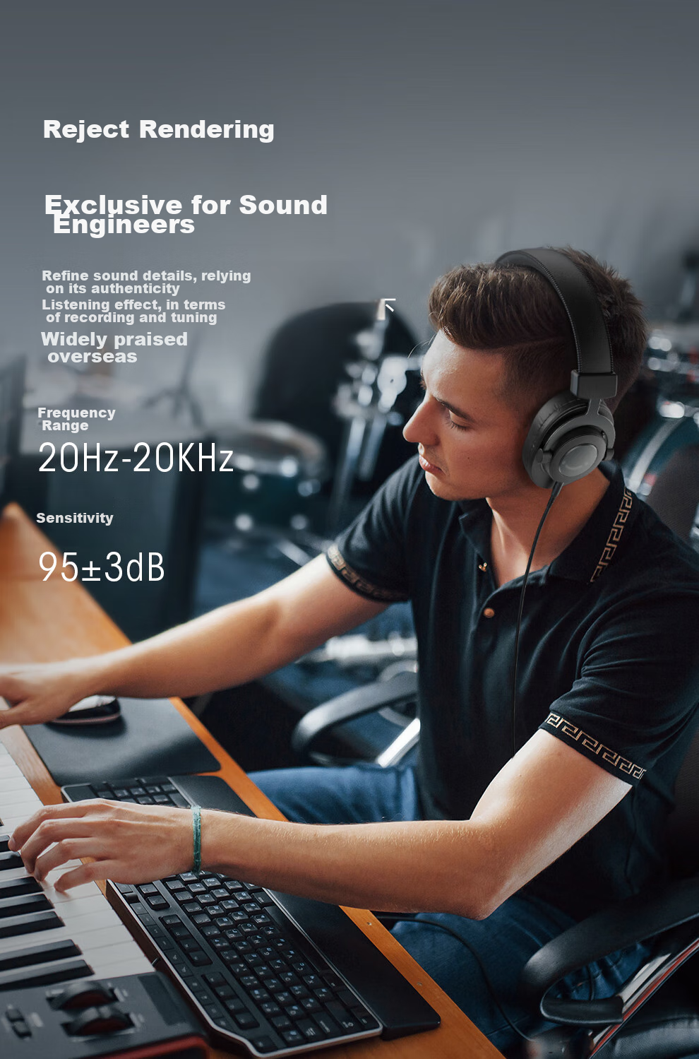 FIFINE Professional Monitoring Headphones, HIFI High-Quality Live Streaming DJ Mixing Booth Recording Studio Instrument-Specific Wired Noise-Cancelling Microphone HD8 Black 6