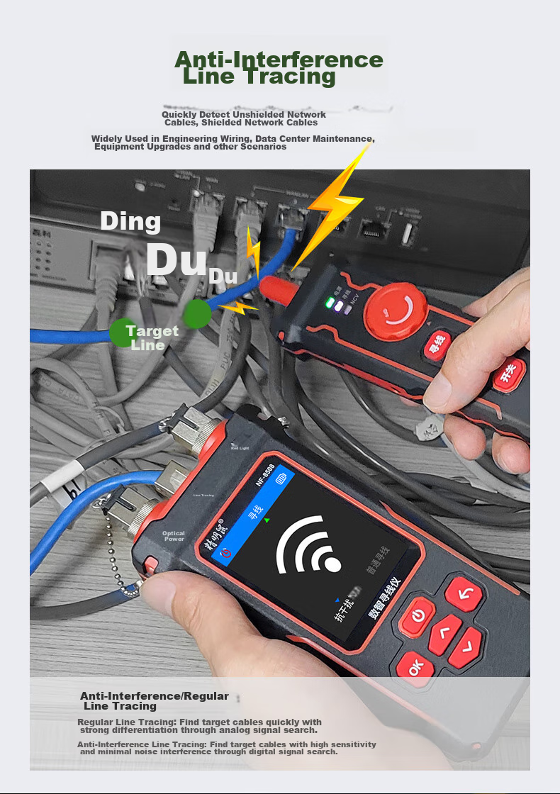 Jingmingshu NF-8508 Kit Cable Tracker with Red Light, Power Fiber Optic Tester, Network Cable Length, Breakpoint, Short Circuit Port 4