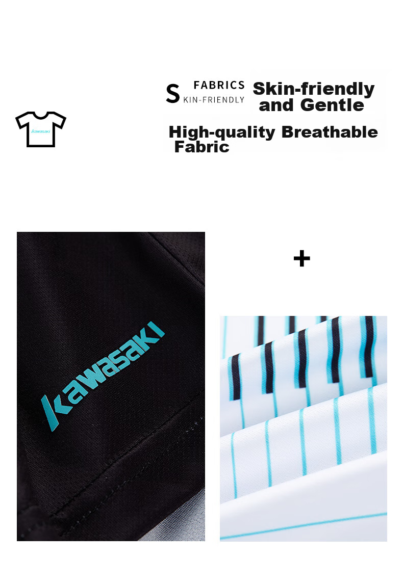 KAWASAKI Badminton Outfit Set Summer Style Sports Quick-Dry Short-Sleeve T-Shirt Training Team Uniform A1806 Men's White And Black XL 7