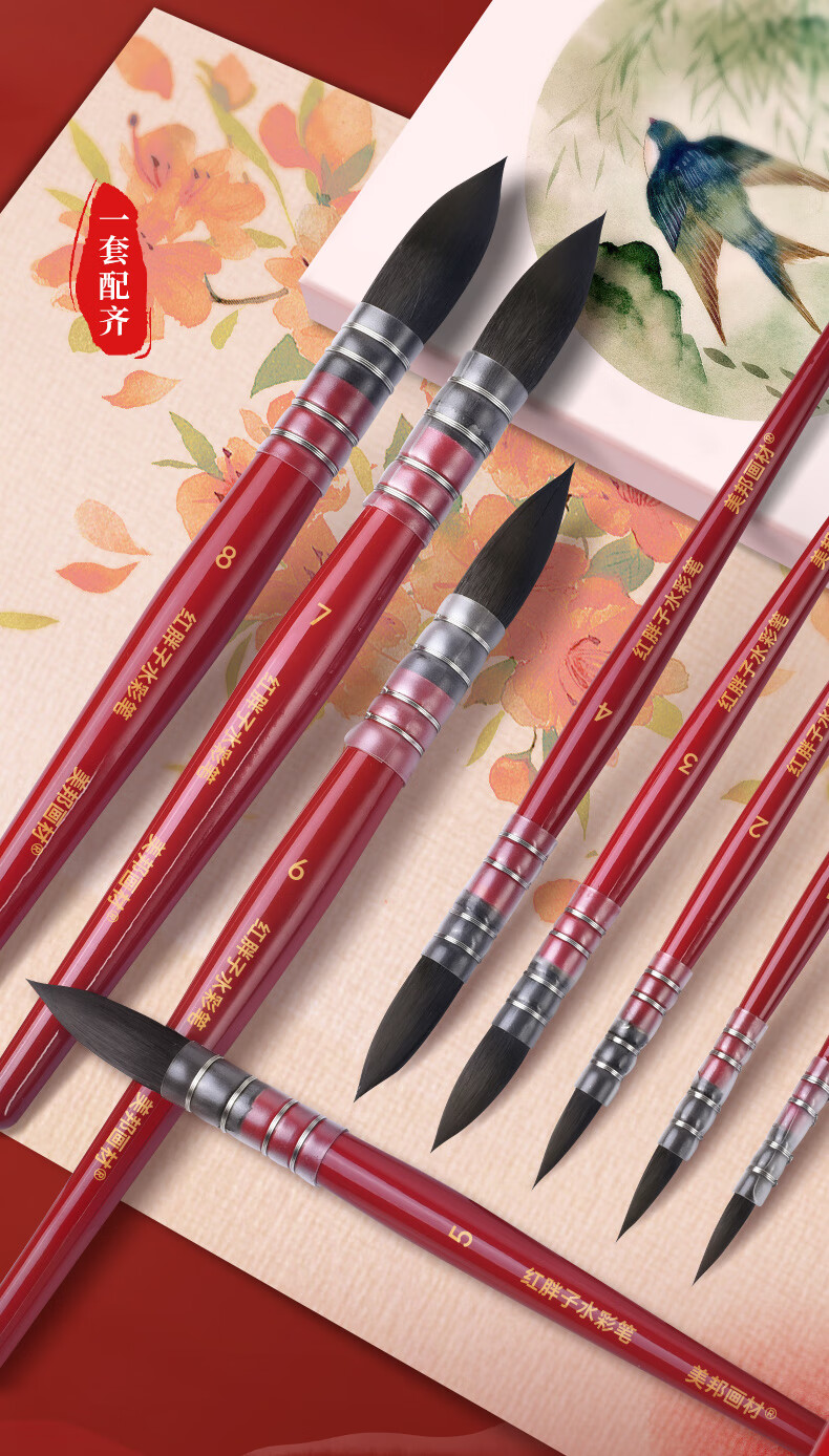 BGI-WAPM Red Chubby Watercolor Pens, Watercolor Painting Tool Set, Round-Tip Brush Pen, Art Student-Specific Nylon Line Pen, Drawing Tools #4 Sketching And Sketching 7