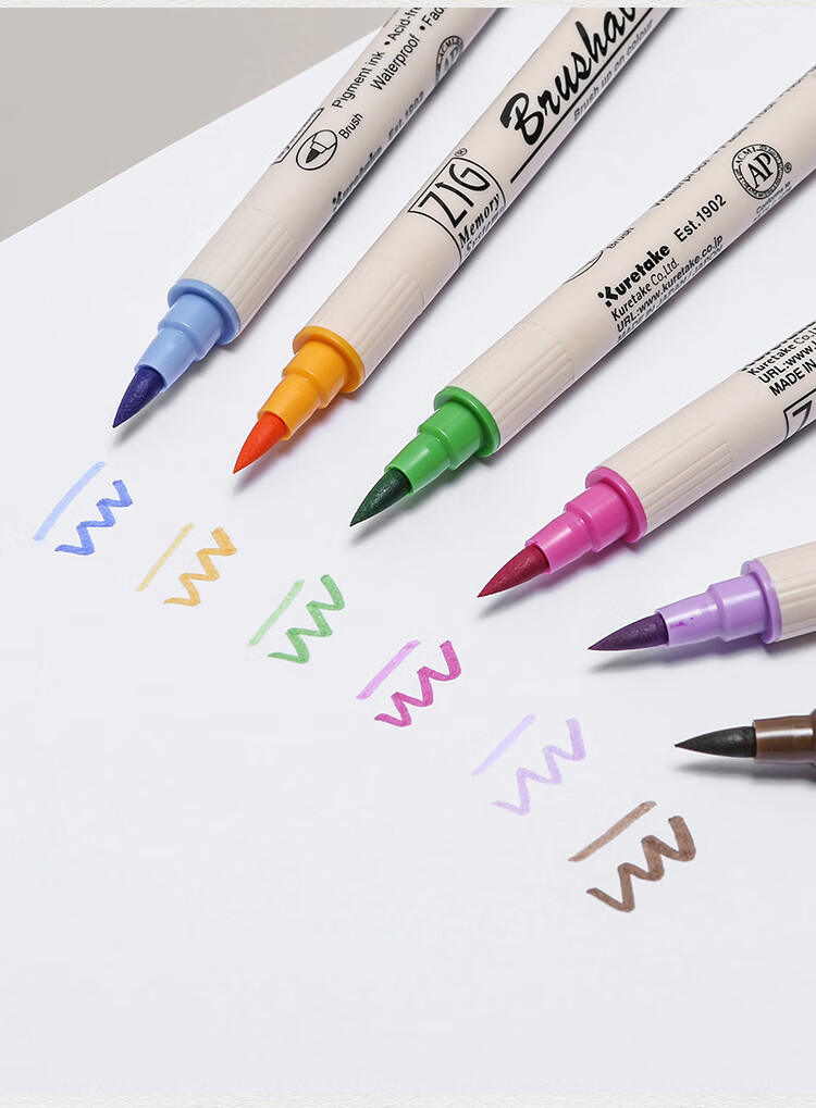 KURETAKE Japanese Imported Dual-Color Brush Pen Set, Soft Tip, Waterproof, Watercolor, Journaling, Painting, 6 Light Colors MS-7700/6VPA Watercolor Pens 3