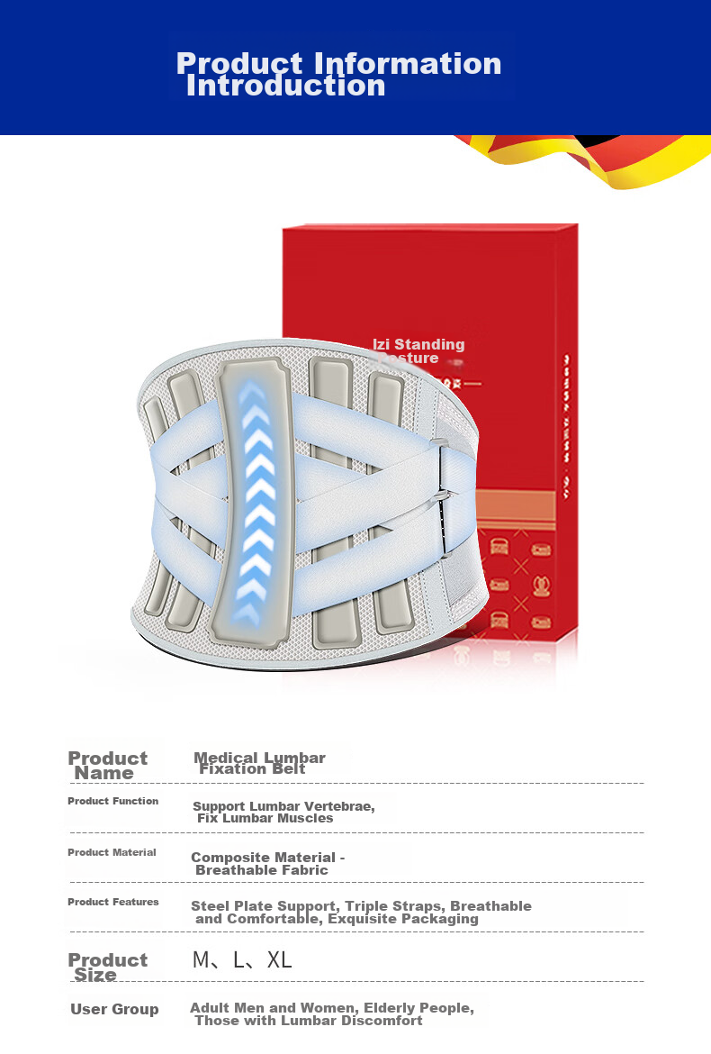 Lizi Waist Support Belt for Herniated Disc, Lumbar Muscle Strain, Back Brace, Warm Steel Plate Fixation, Long-Sitting Breathable XL 3